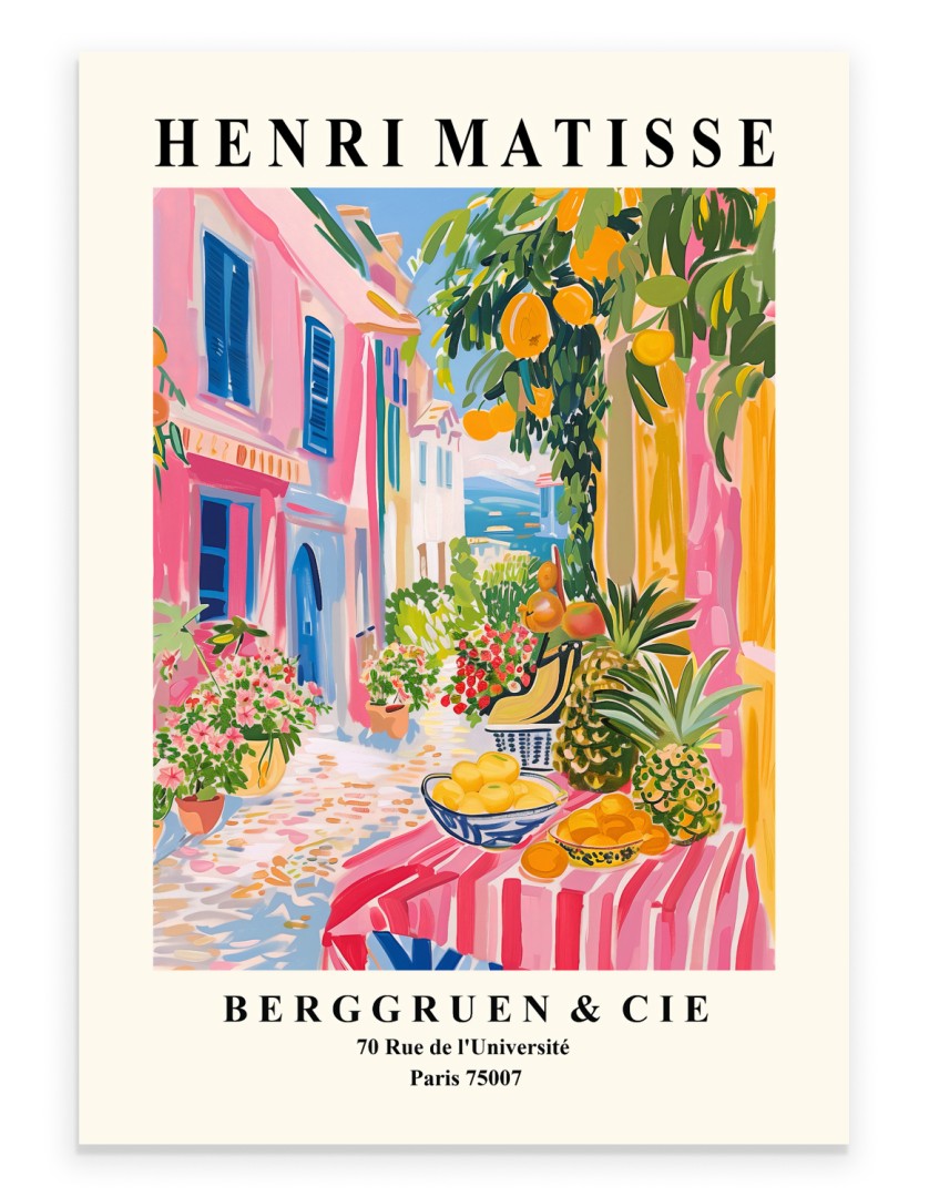 Matisse inspired Mediterranean market colorful village art print