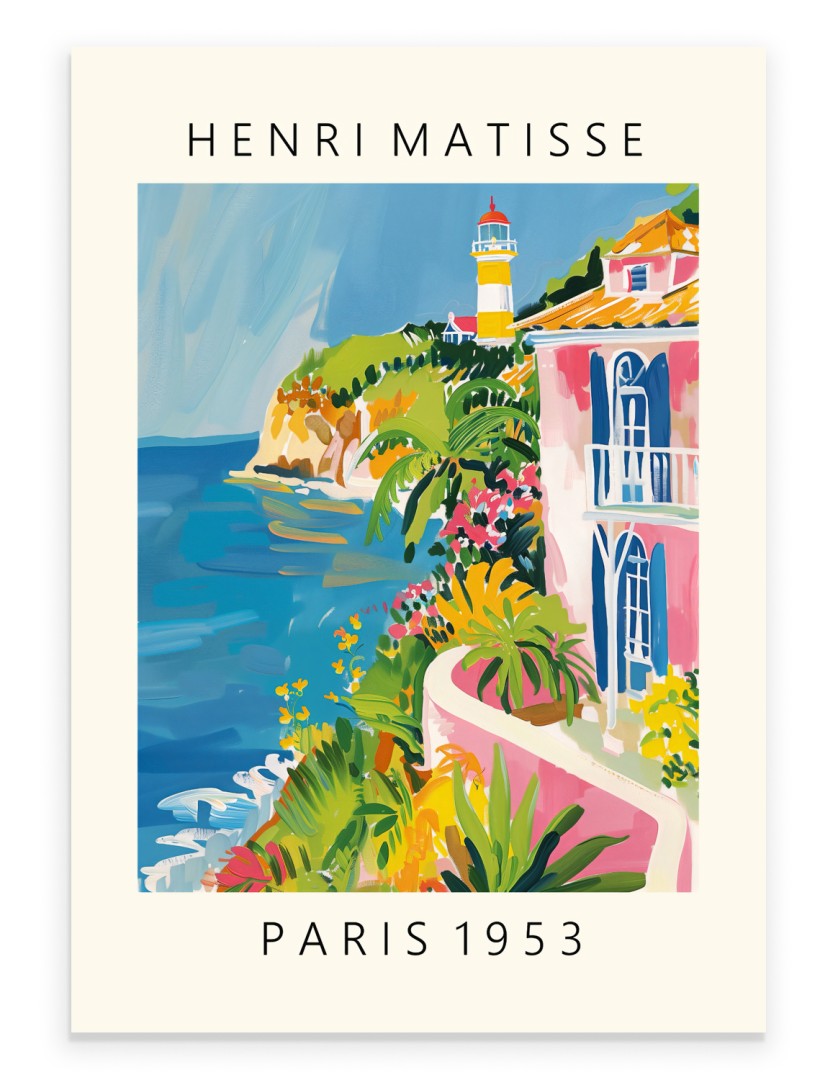 Matisse inspired coastal villa colorful seaside art print