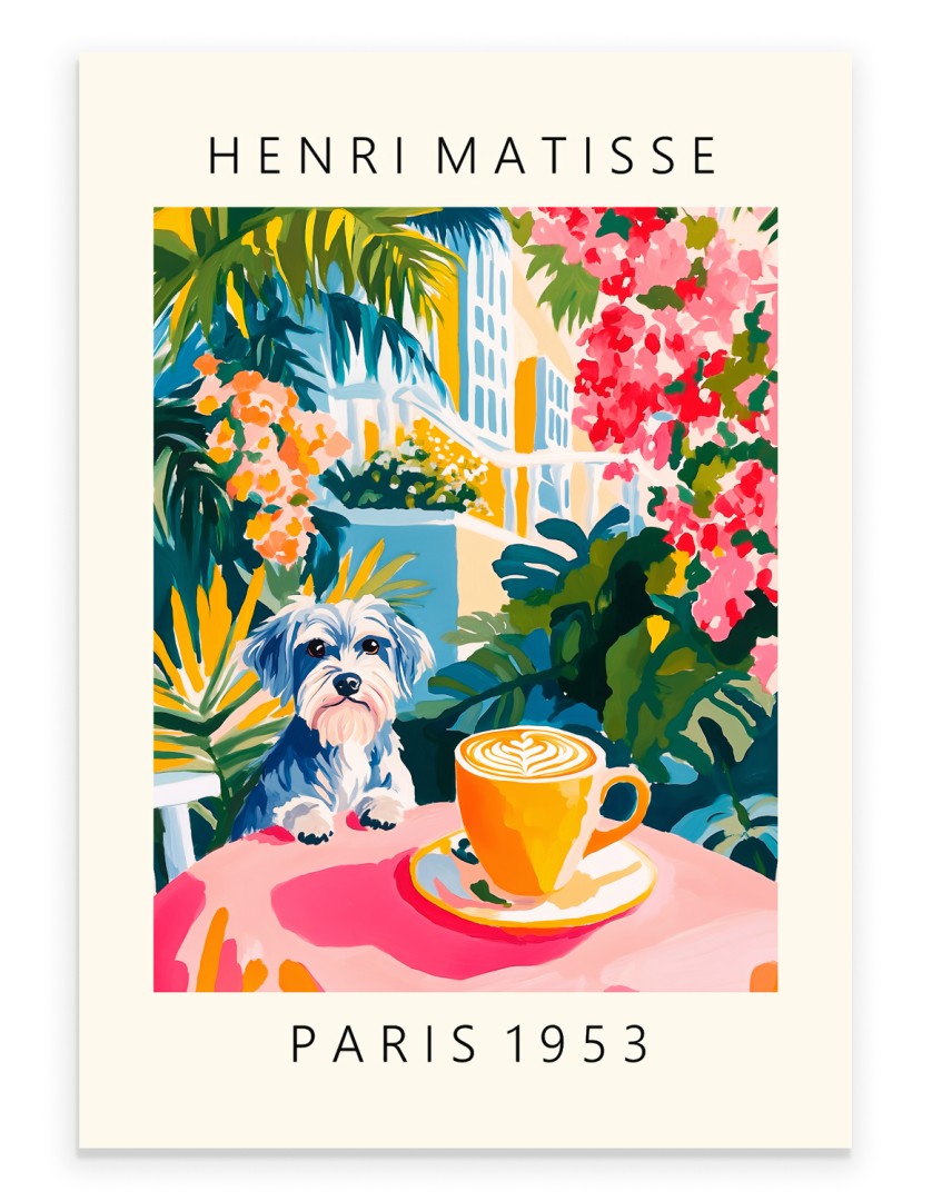Matisse inspired Schnauzer café scene colorful art print