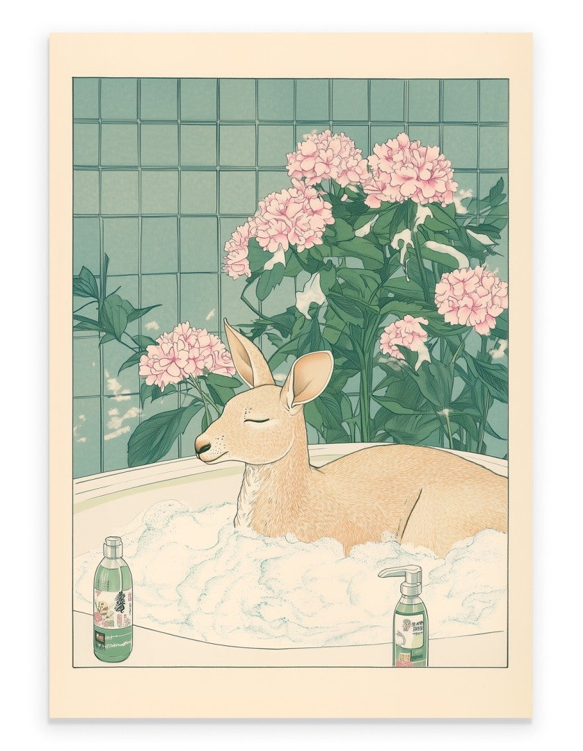 Kangaroo in a soft floral bath surrounded by pastel petals