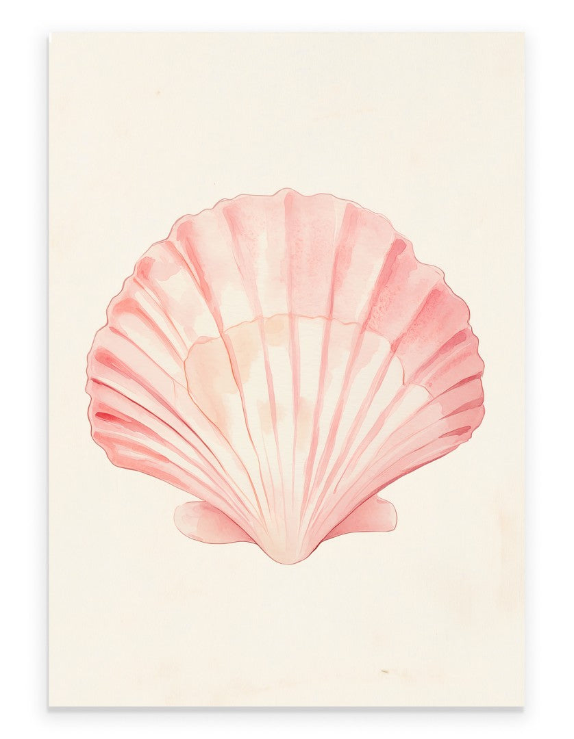 Watercolor pink seashell minimalist coastal art print