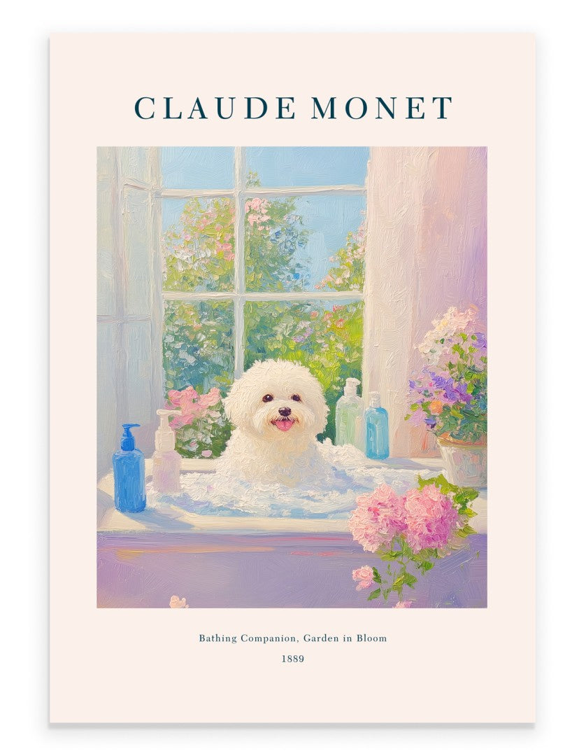 Bichon Frise bathroom art print in Monet inspired impressionist style