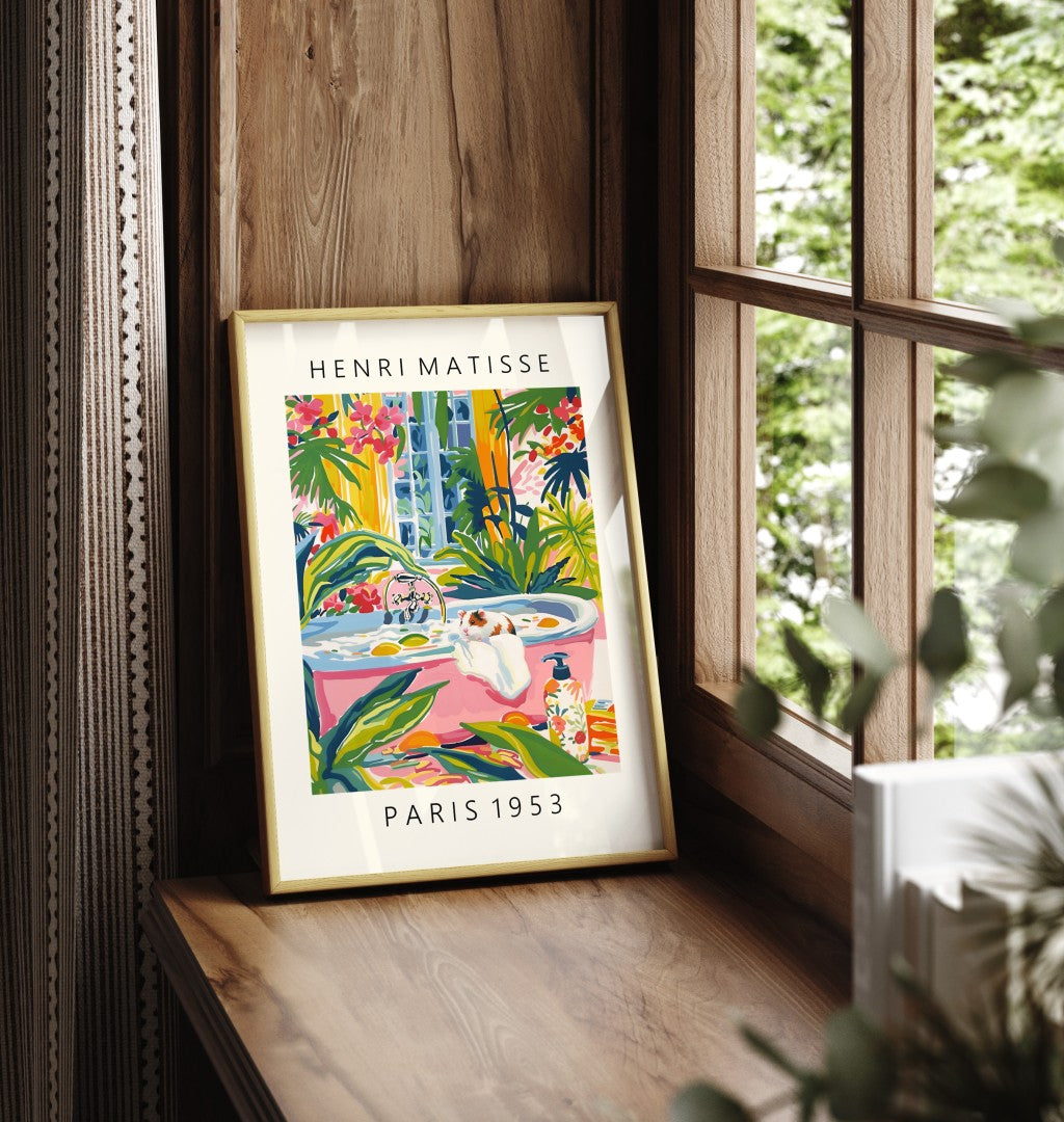 Cute guinea pig in a tub surrounded by colorful foliage – vibrant animal art print