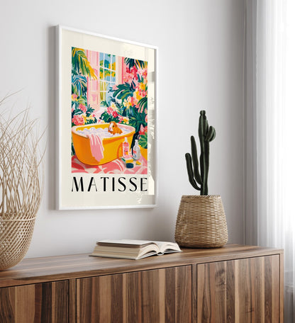 Guinea Pig soaking in tub, framed Matisse style bathroom wall décor