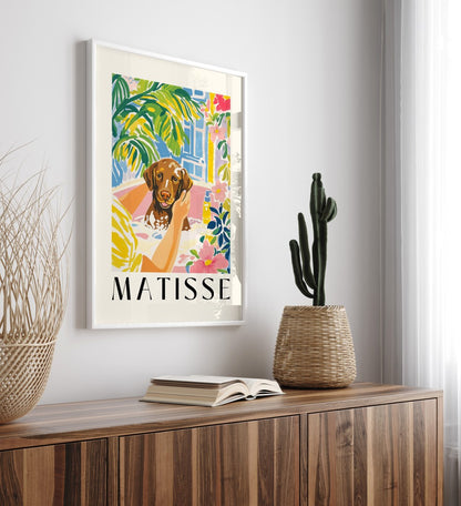 Chocolate Labrador in a tub with bubbles, framed art print for bathroom