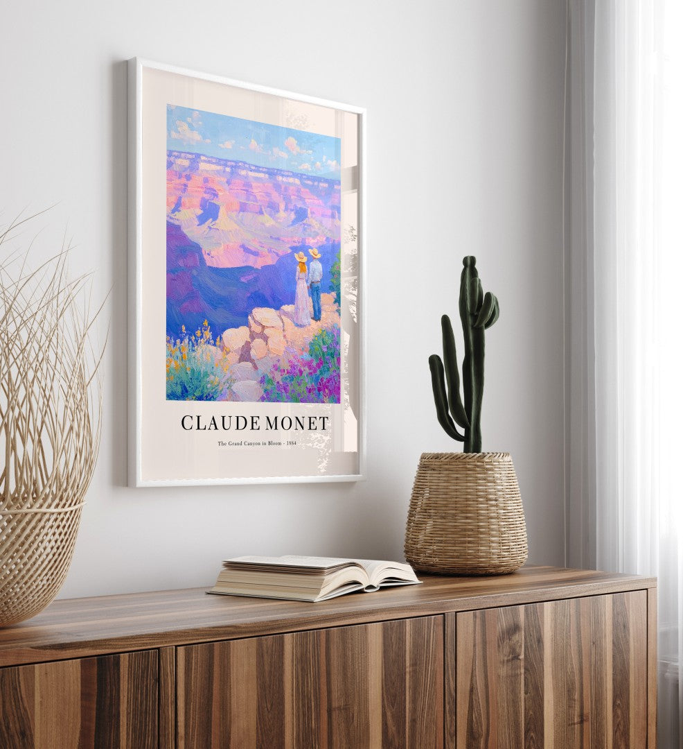 Romantic couple framed art print overlooking Grand Canyon in impressionist colors