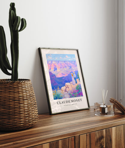 Claude Monet inspired Grand Canyon landscape framed art print with wildflowers