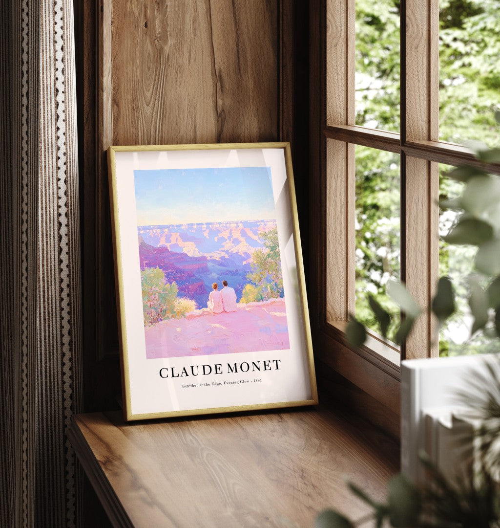 Framed couple impressionist art print at Grand Canyon sunset inspired by Monet