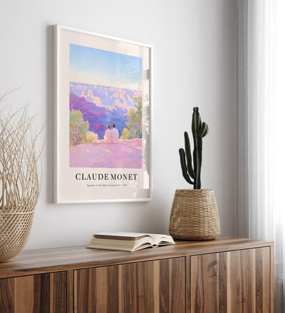 Romantic Grand Canyon sunset framed art print of couple in impressionist pastel tones