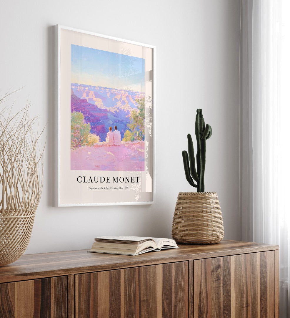 Romantic Grand Canyon sunset framed art print of couple in impressionist pastel tones