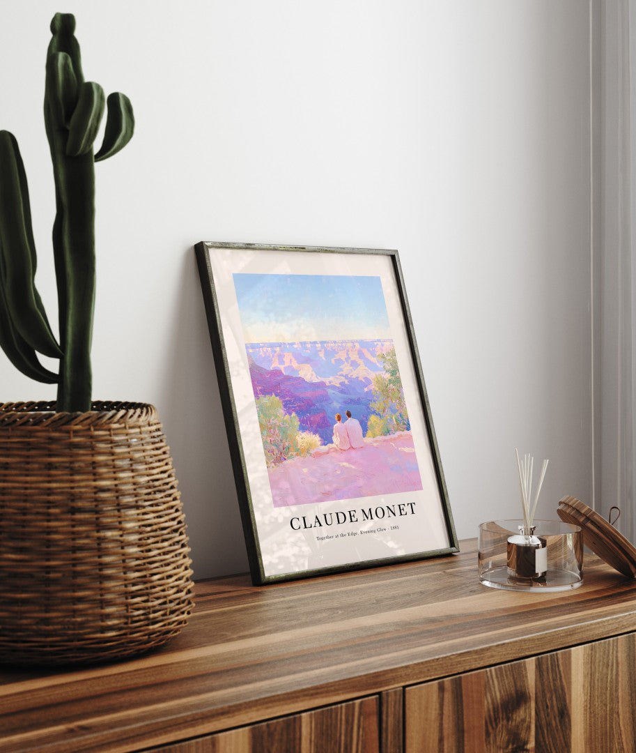 Claude Monet inspired couple at Grand Canyon framed art print in evening light