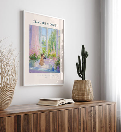 Impressionist Belgian Malinois framed bathroom art print in Monet inspired style