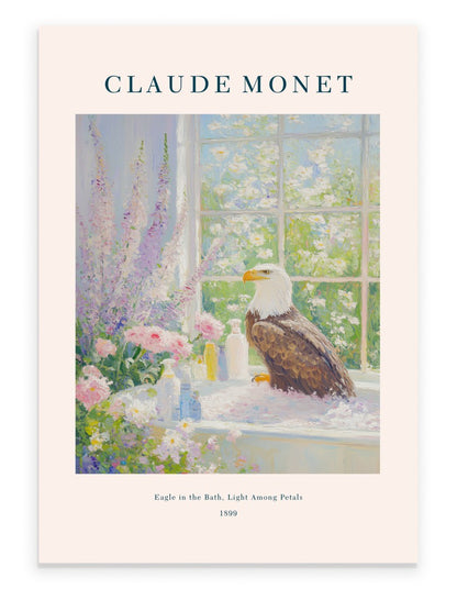 Claude Monet inspired Bald Eagle bathroom art print bathtub