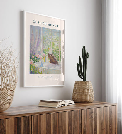 Impressionist Bald Eagle bathroom print with blossoms